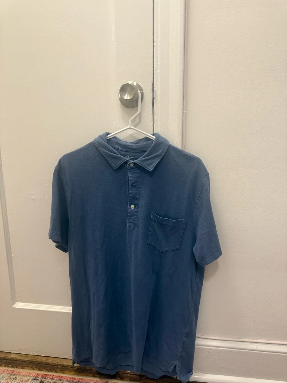 J. Crew Men's Slate Blue Short-Sleeve Polo with Chest Pocket